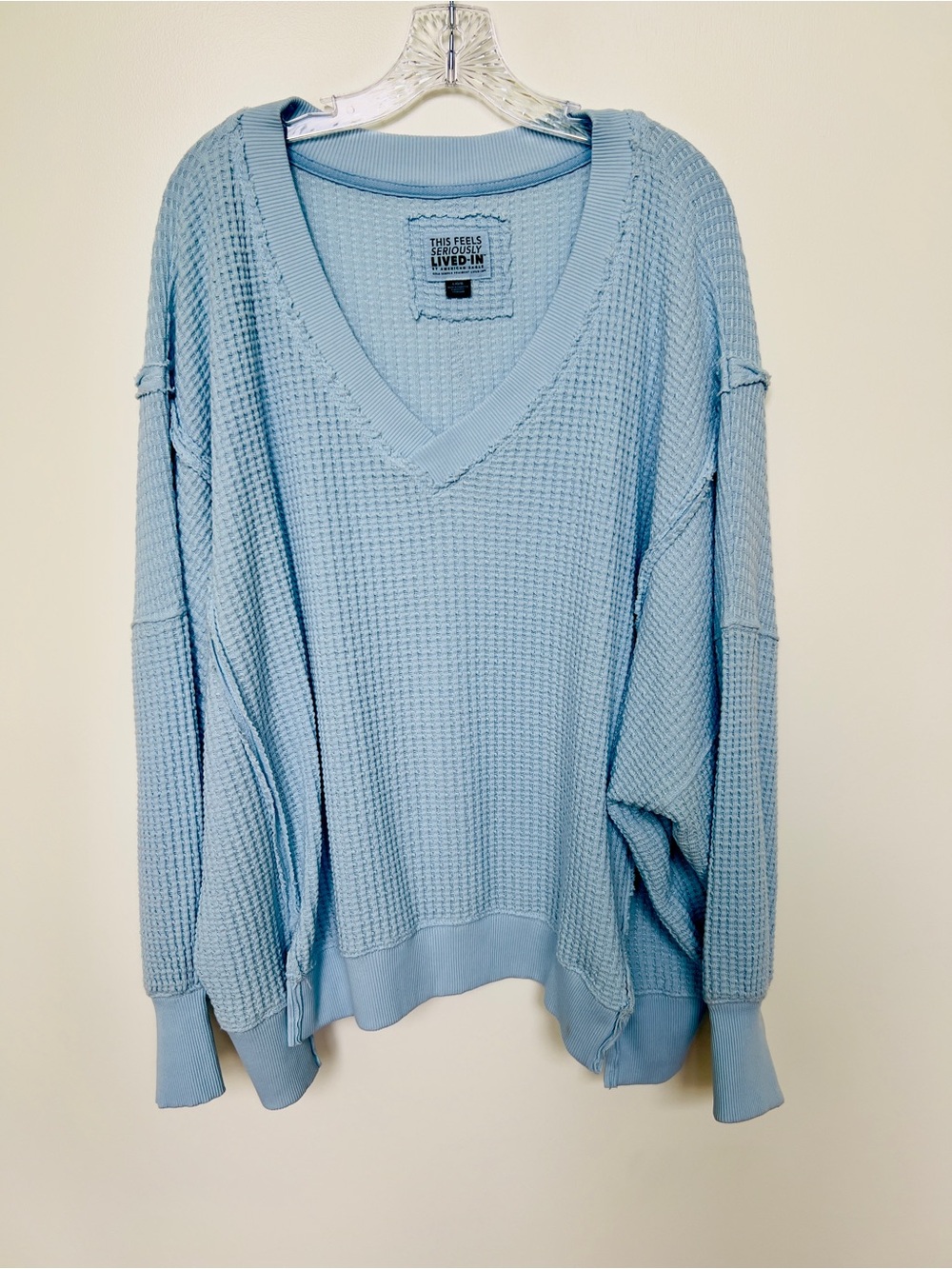 American eagle women’s Icy Blue V-Neck waffle Sweatshirt - Picture 5 of 5